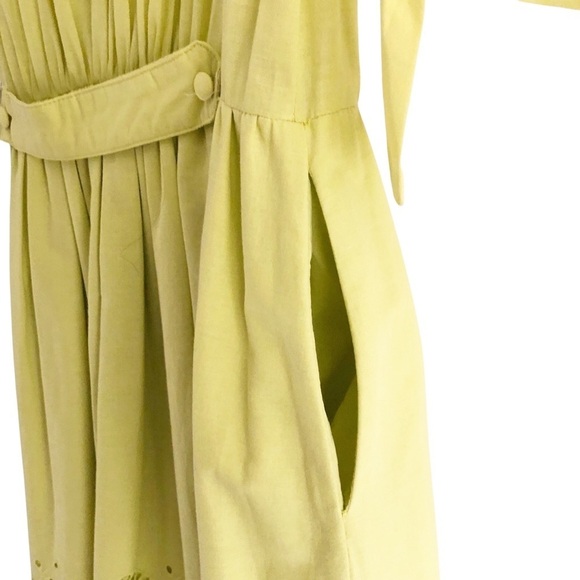 Lace Midi V-Neck Dress Yellow Cotton Small NWT - Picture 6 of 10